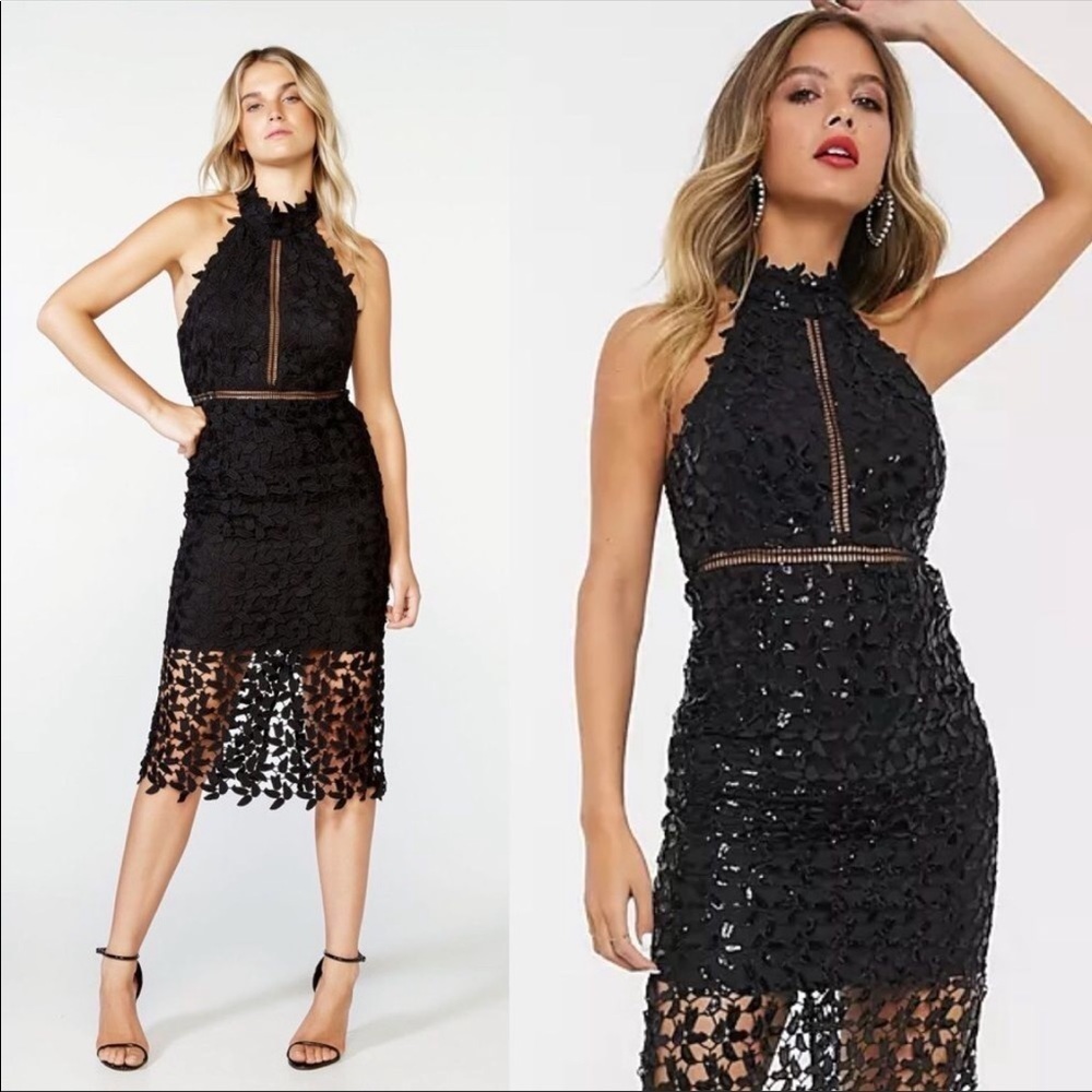 Bardot Gemma Lace Halter Dress Black